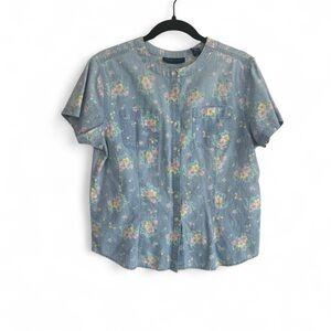 Karen Scott Light Blue Floral Blouse